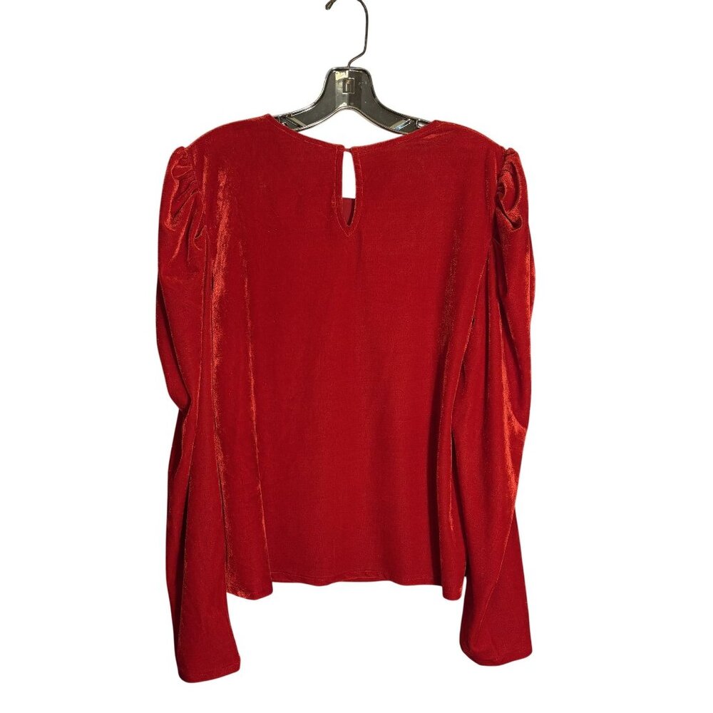 Skies Are Blue Red Velvet Long Sleeve Top With Ruched Shoulders XL - Picture 3 of 9